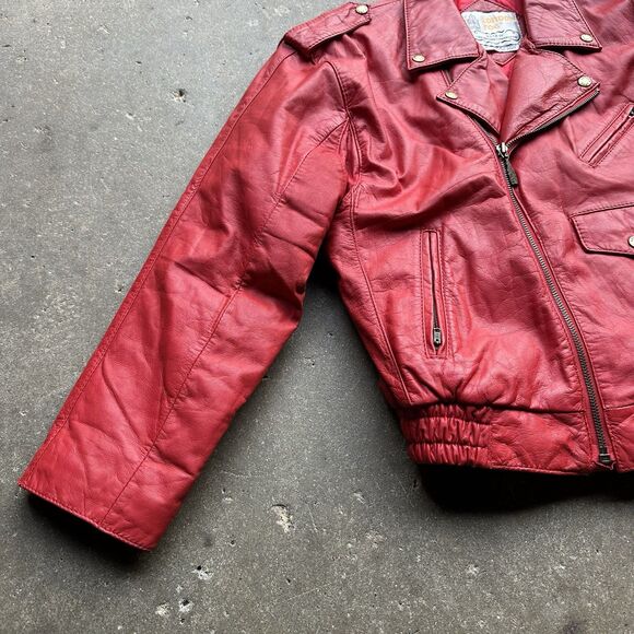 Rare Vintage London Fog Red Leather Moto Jacket Women’s 12 Made in Korea 80s - Picture 7 of 16